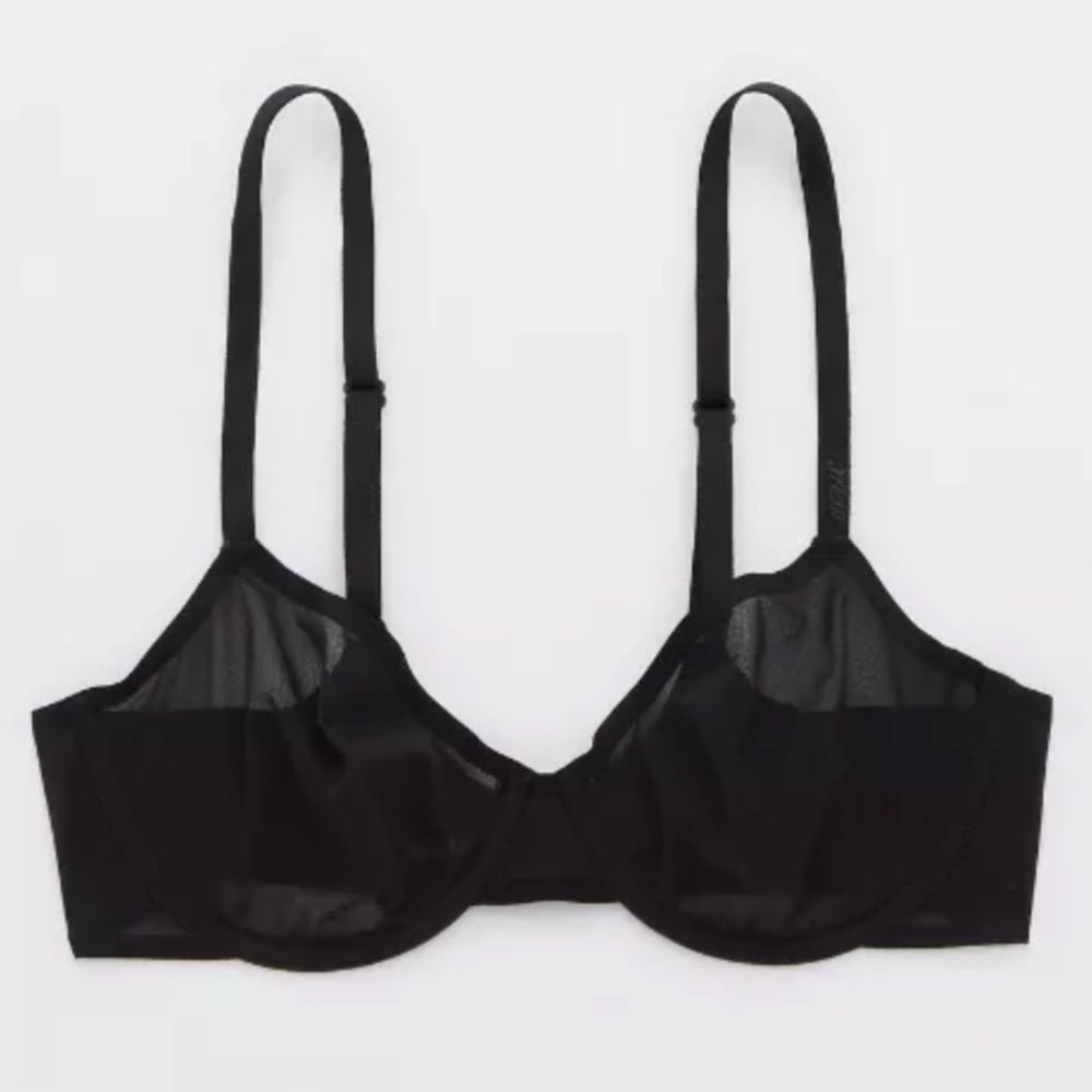 Aerie Smoothez Black Unlined Mesh Balconette Bra